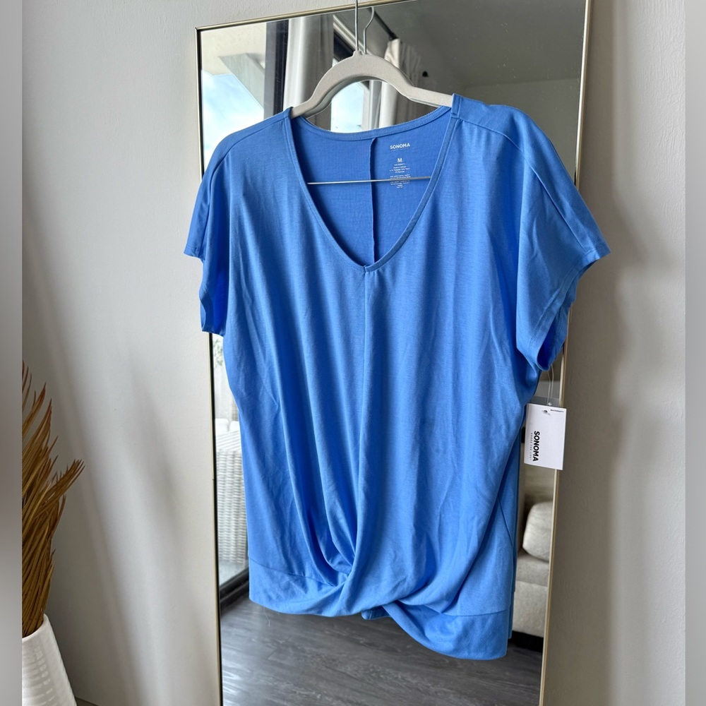 NWT Sonoma Maternity Blue Drape V-Neck Top